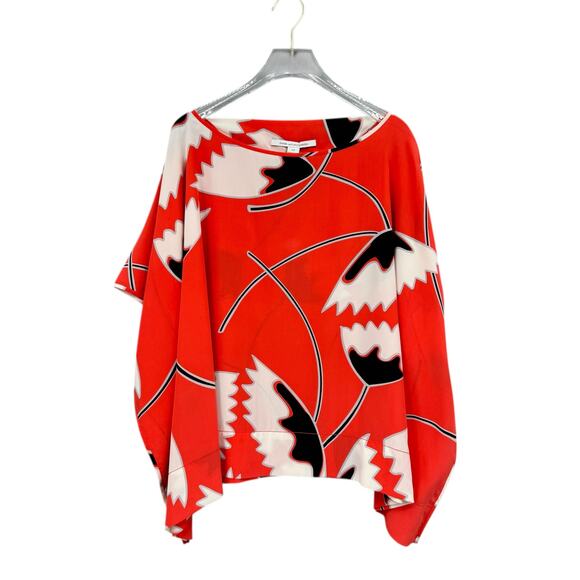 Diane von Furstenberg Floral Boat Neck Flowy Silk Tunic Top - Picture 6 of 14